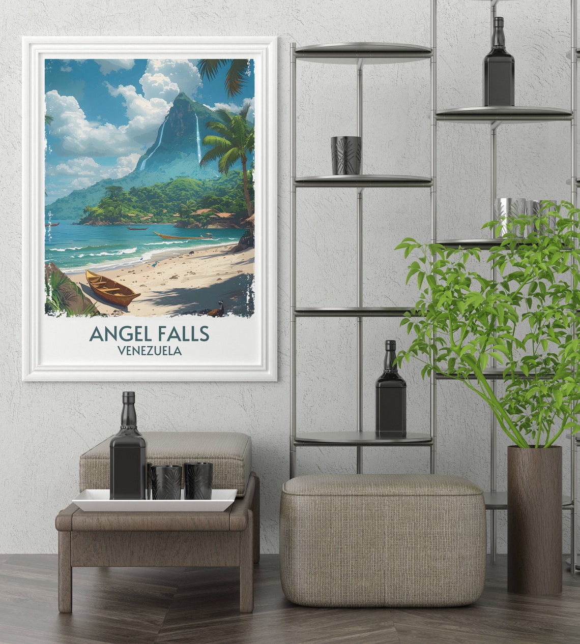 Angel Falls Venezuela Tropical Beach Waterfall Mountain Poster - Image 2