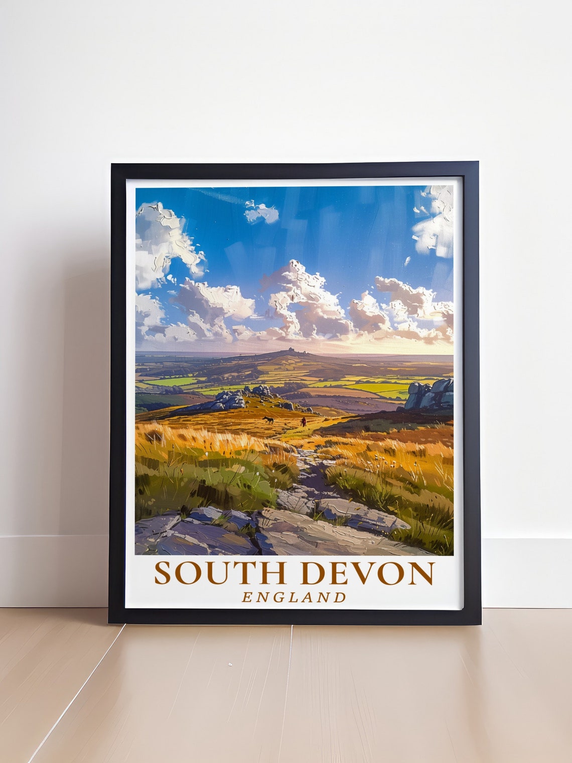 South Devon England Moorland Golden Sunset Walkers Travel Poster - Image 4
