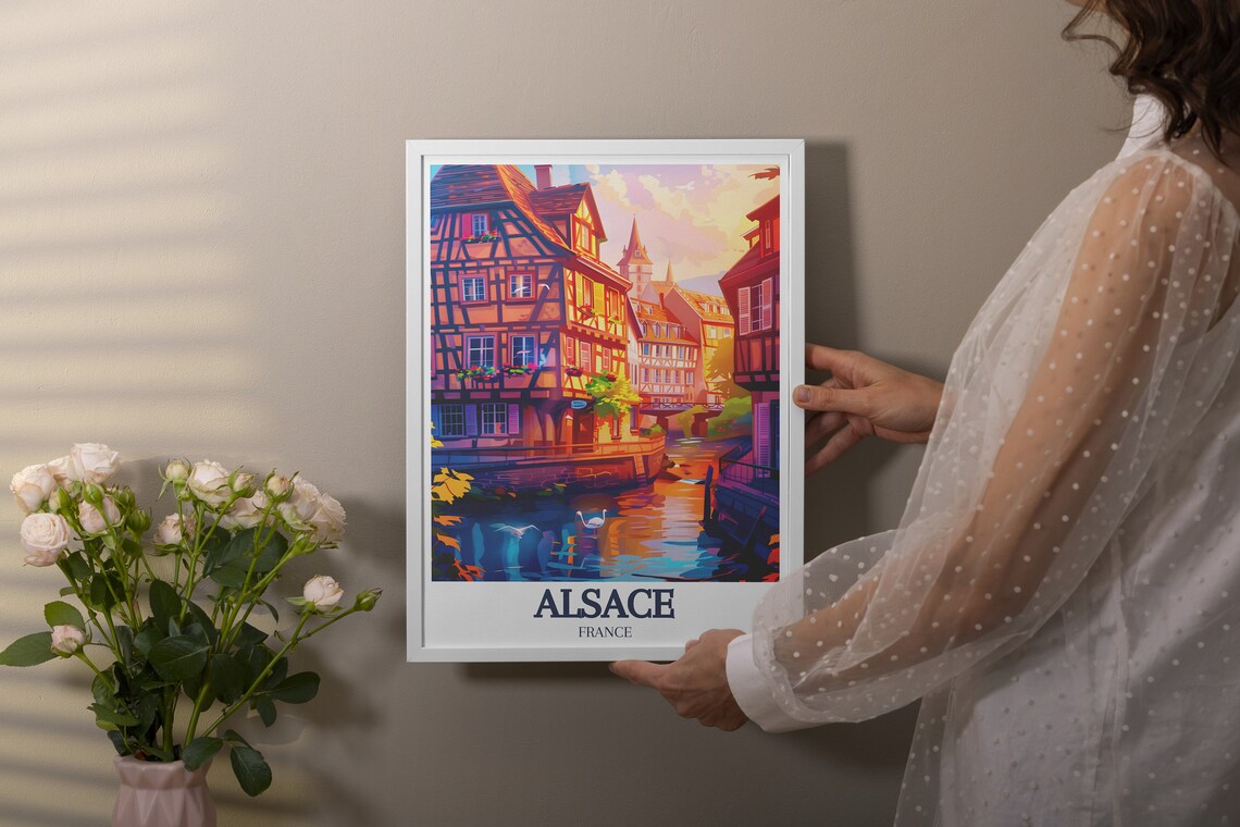 Petite France Canal Sunset Half Timbered Houses Travel Art Poster - Image 3