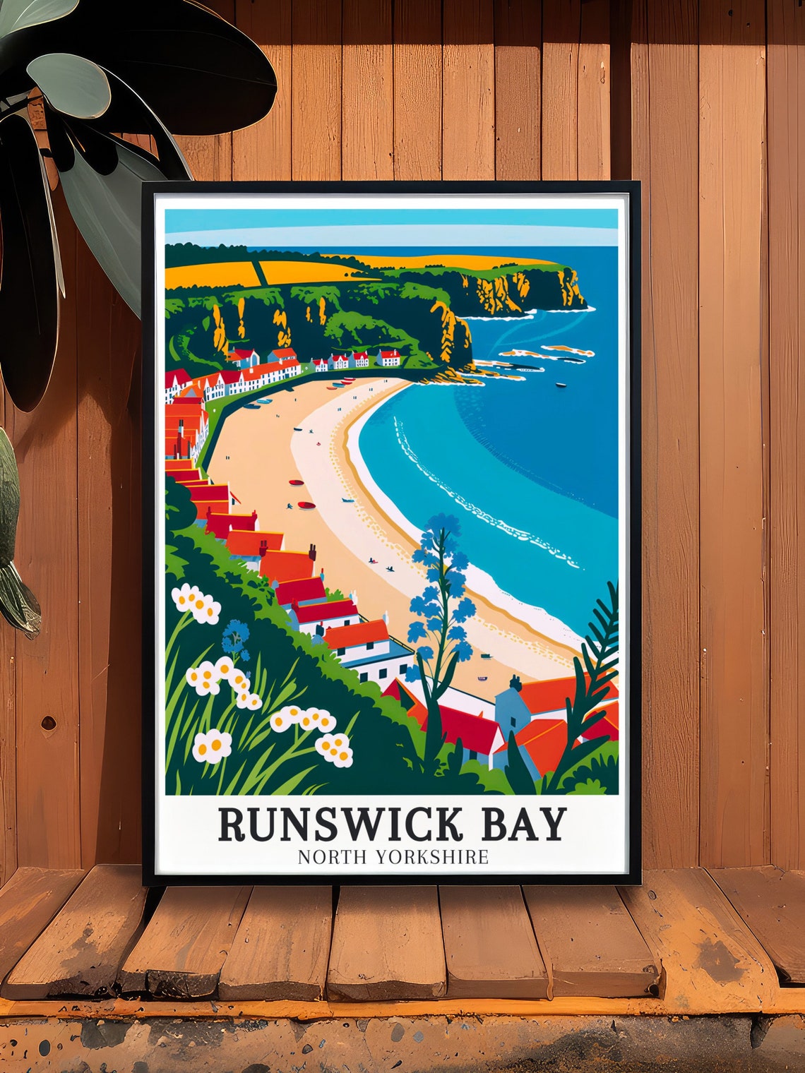 Runswick Bay North Yorkshire Beach Cottages Wildflowers Travel Poster - Image 3