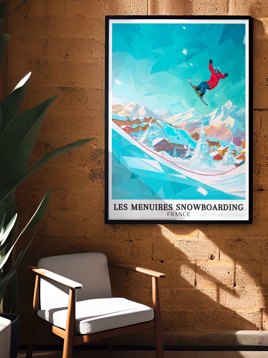 Les Menuires Snowboarding France Aerial Jump Resort Scene Poster - Image 2