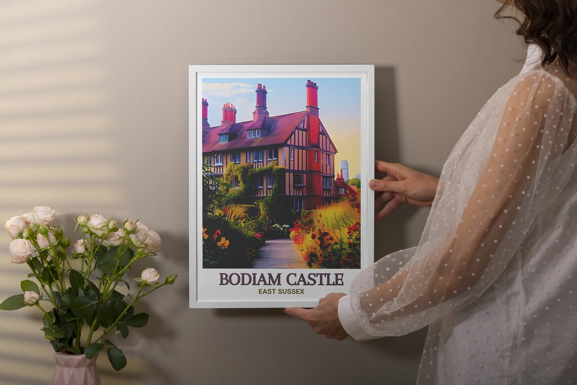 Bodiam East Sussex Half Timbered Manor Garden Art Sunset Poster - Image 2