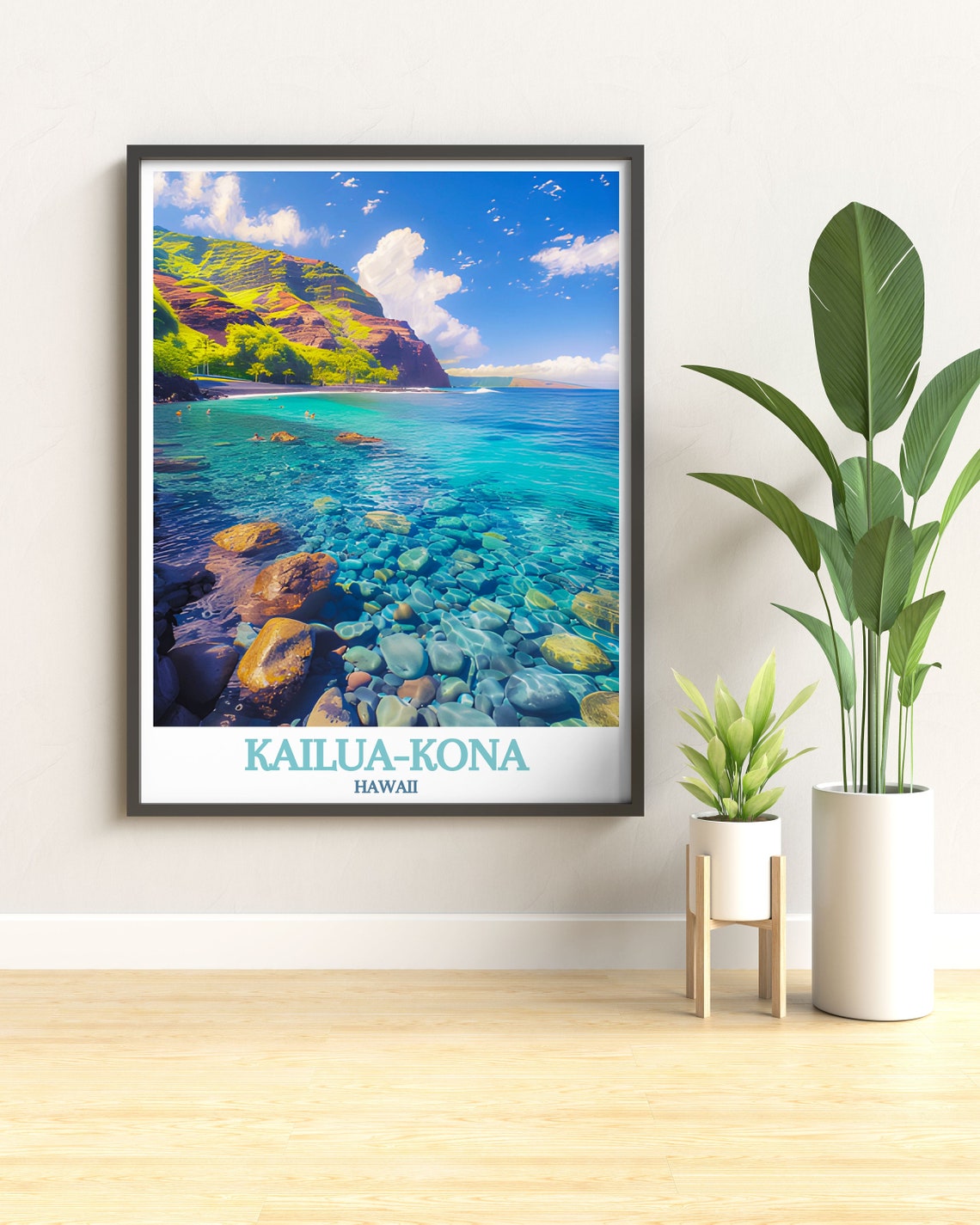 Kailua-Kona Hawaii Crystal Clear Rocky Beach Ocean Travel Poster - Image 3
