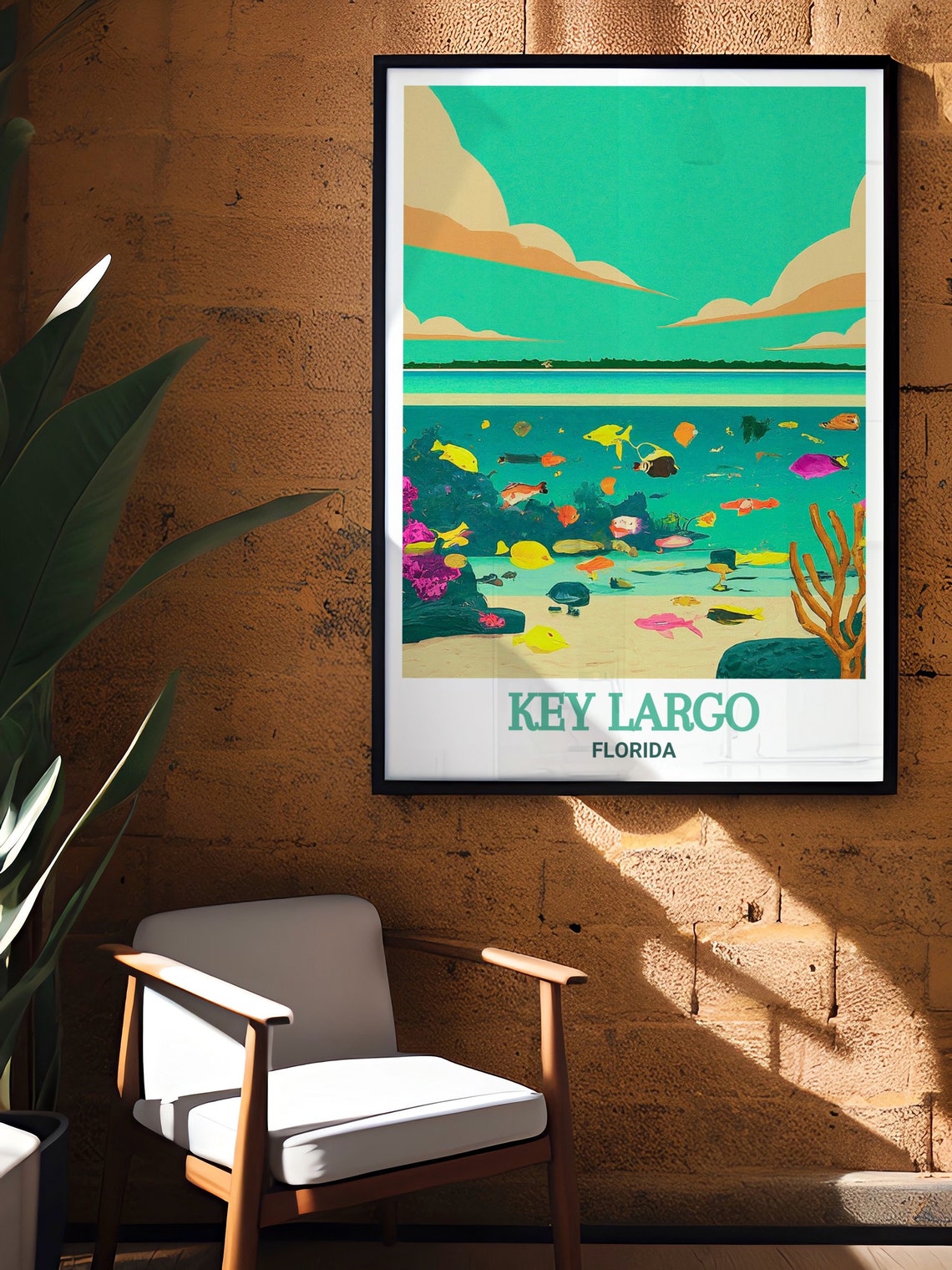 Key Largo Florida Coral Reef Snorkeling Tropical Scene Poster - Image 2