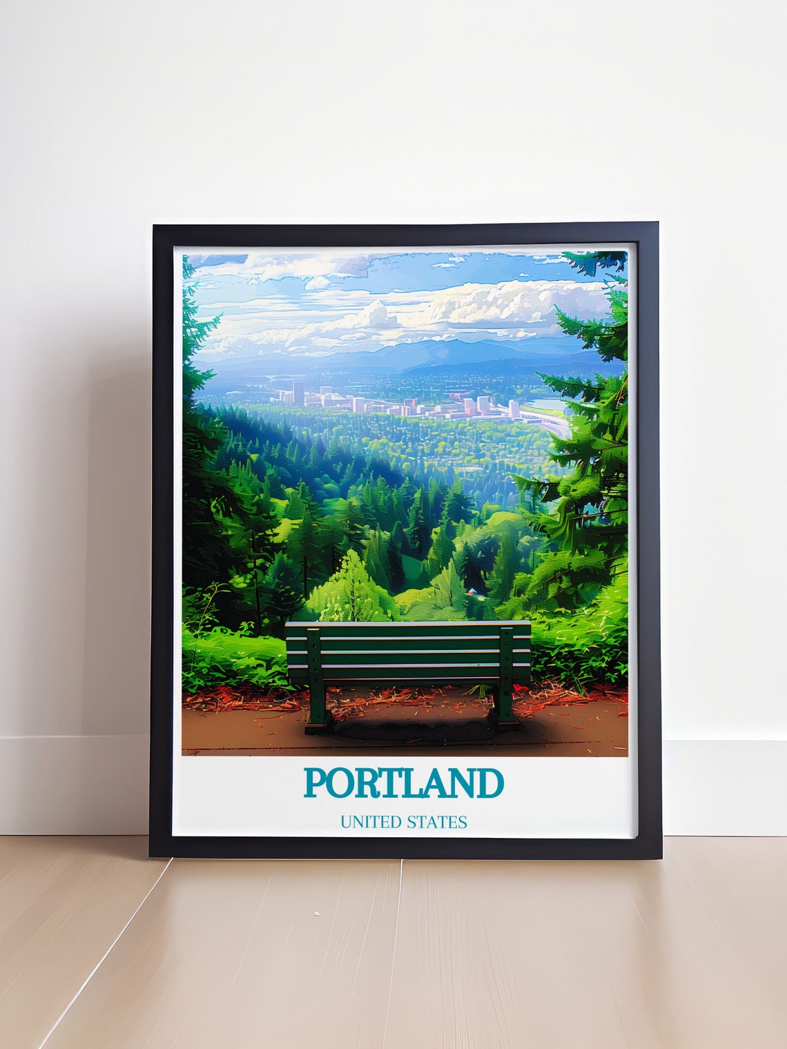 Portland Mount Tabor Park Green Bench Forest City View Poster - Image 4