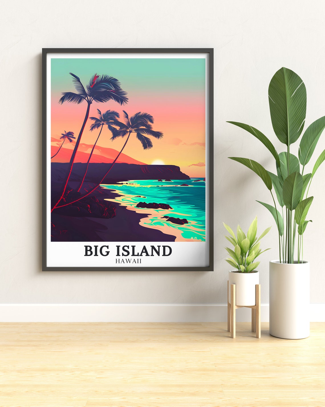 Hawaii Big Island Turquoise Palm Beach Sunset Coast Travel Poster - Image 3