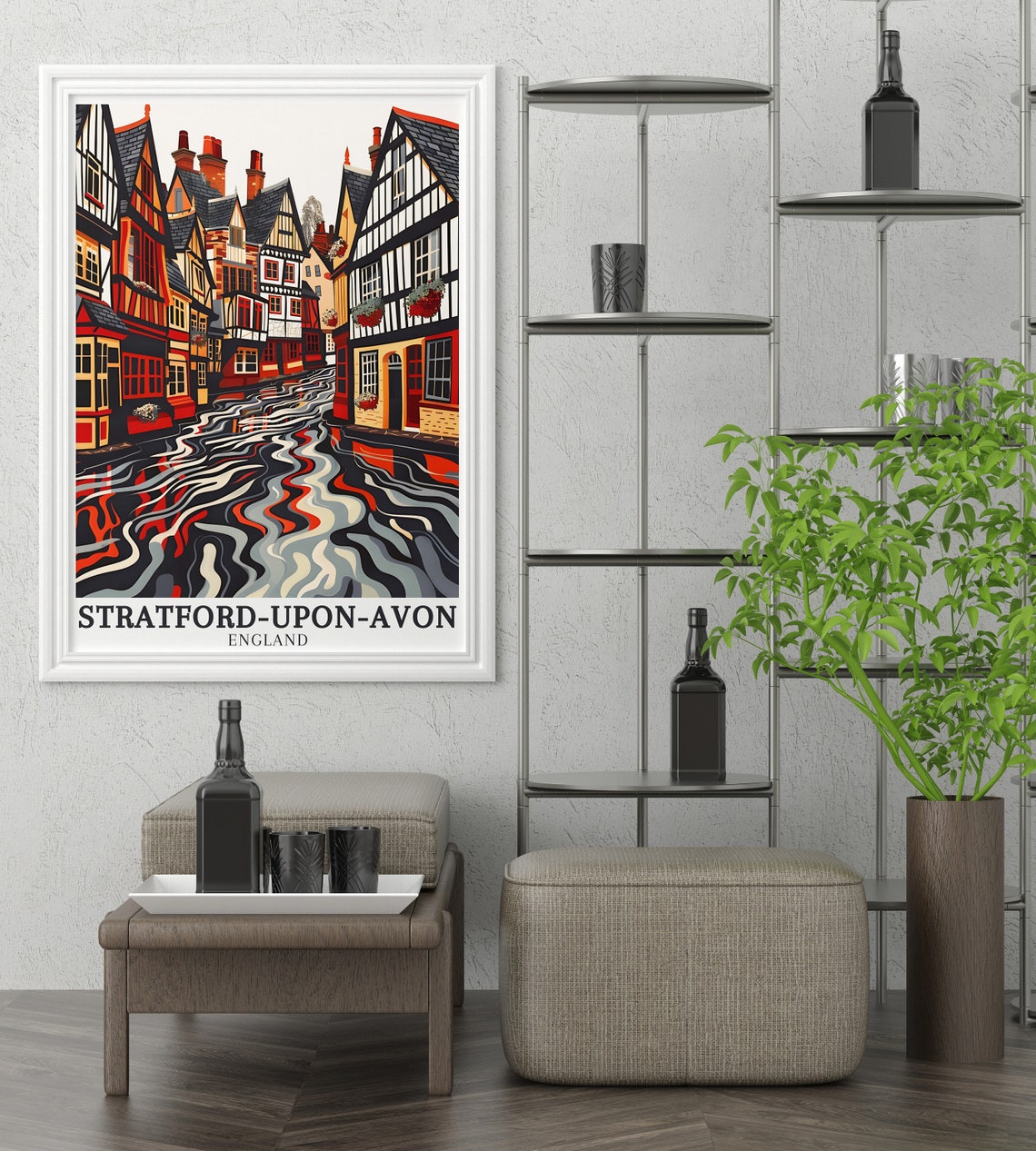 Stratford Upon Avon Tudor Houses River Reflections England Poster - Image 2
