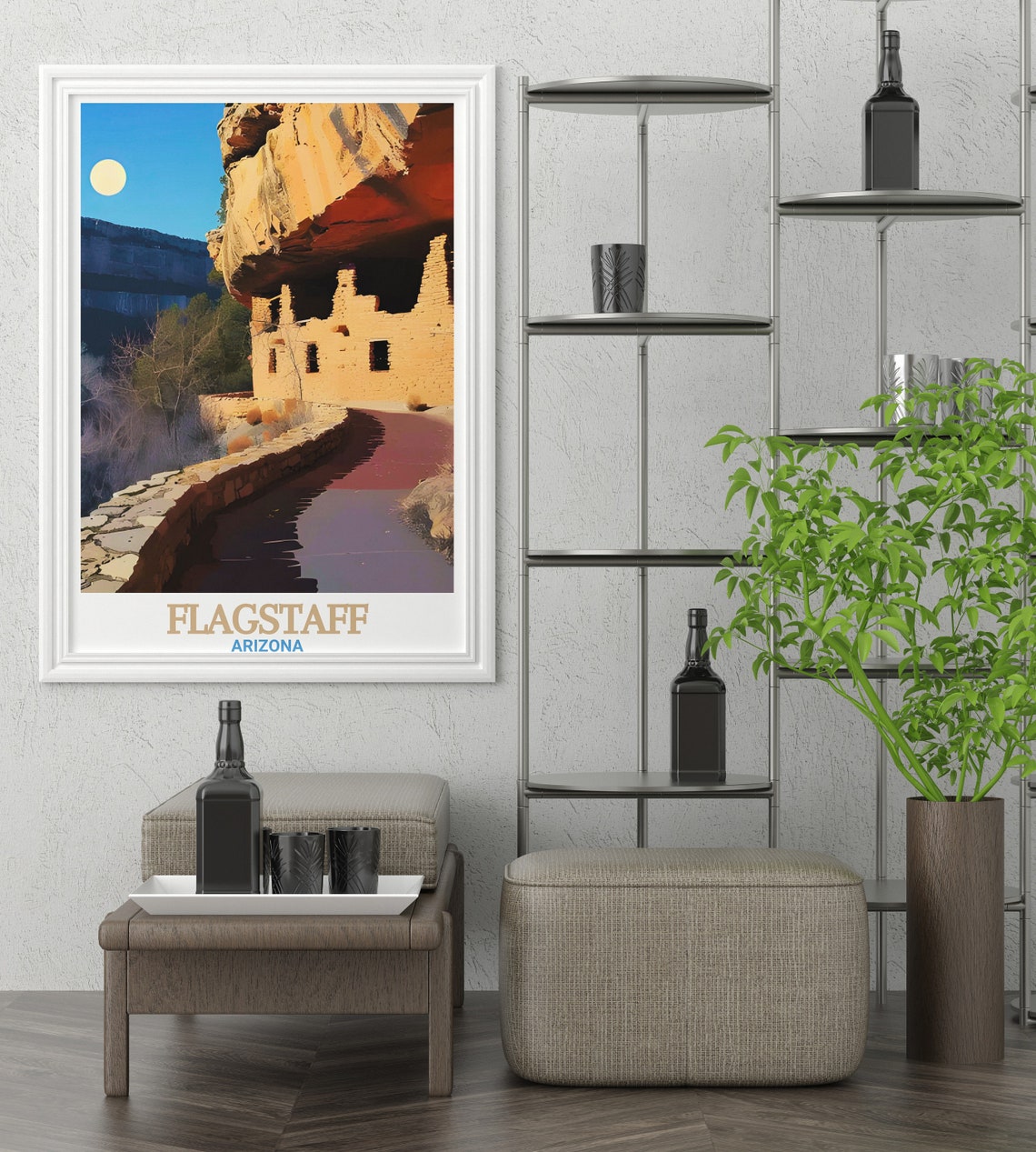 Flagstaff Walnut Canyon Cliff Dwellings Moonlight Arizona Poster - Image 2