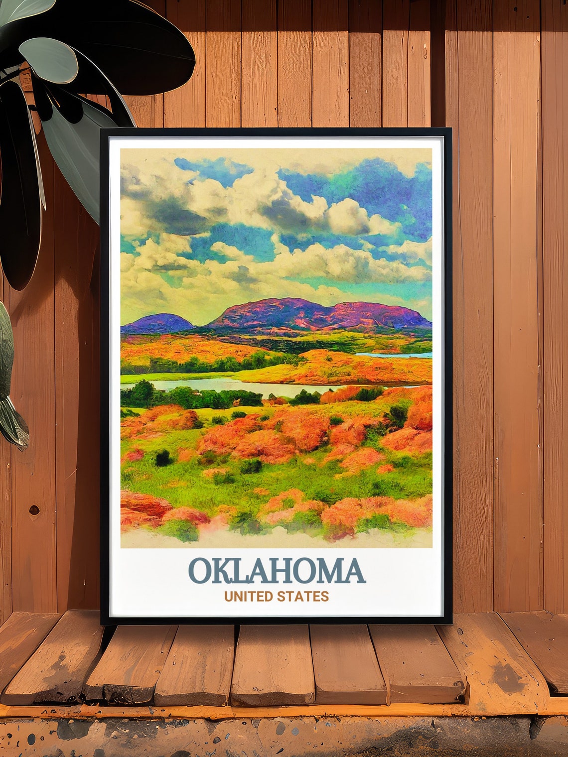 Oklahoma Wichita Mountains Red Rock Prairie Watercolor Poster - Image 3