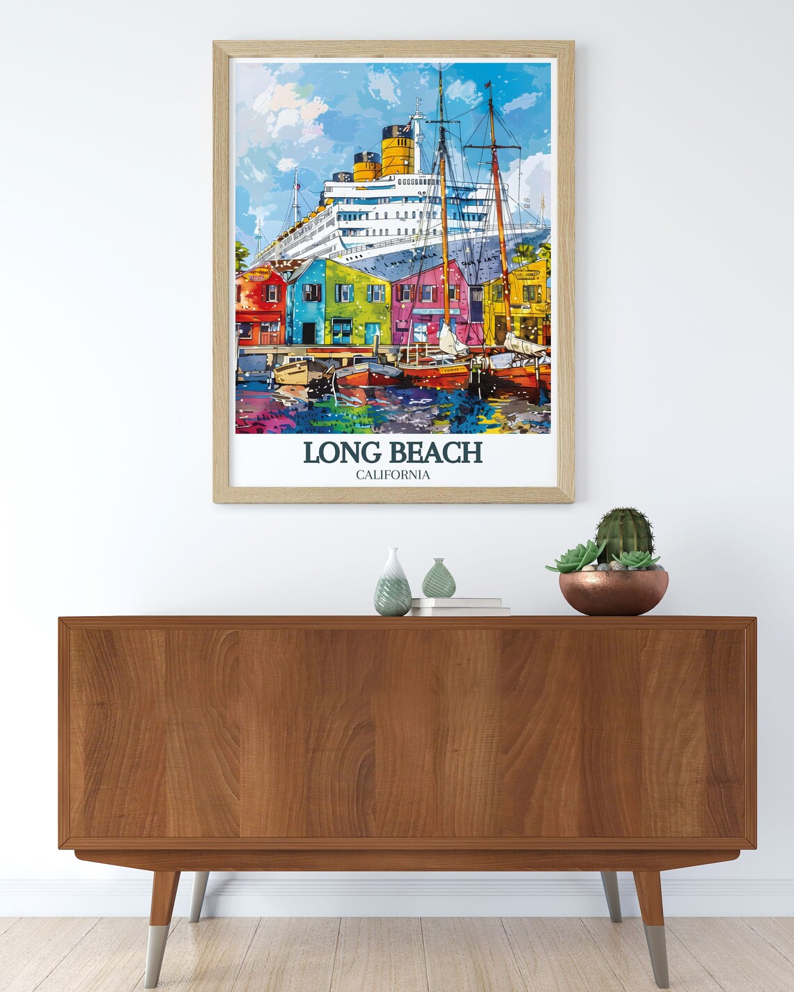 Long Beach Travel Poster Queen Mary Shoreline Village Travel Poster Queen Mary And Shoreline Village Art Print Long Beach Decor - Image 3