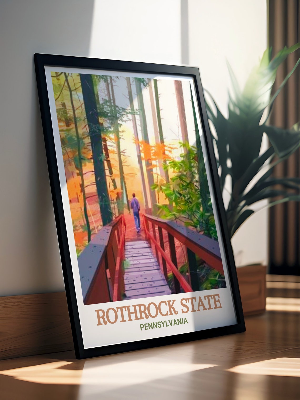 Rothrock State Pennsylvania Forest Bridge Autumn Hiker Poster - Image 2