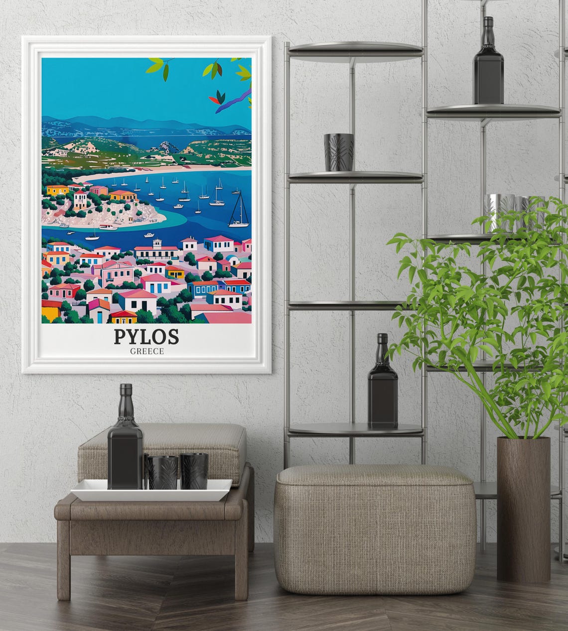 Pylos Greece Harbor Sailboats Colorful Coastal Town Travel Poster - Image 2