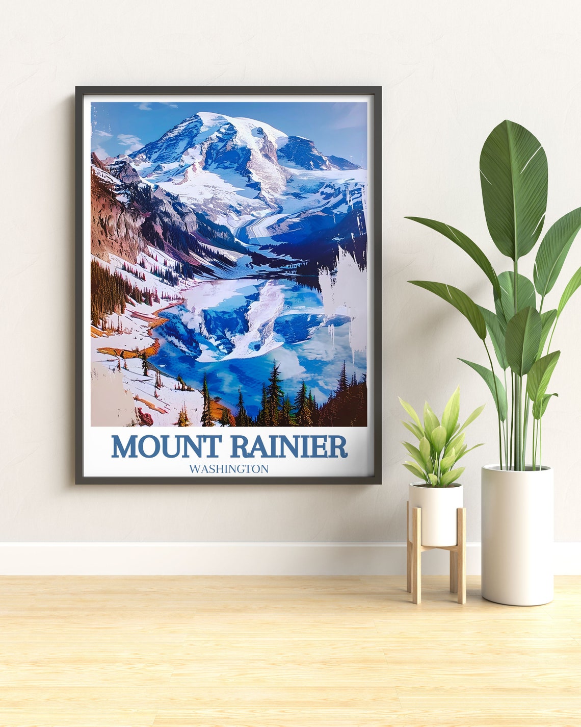 Mount Rainier Washington Snowy Peak Poster with Lake Reflection - Image 2