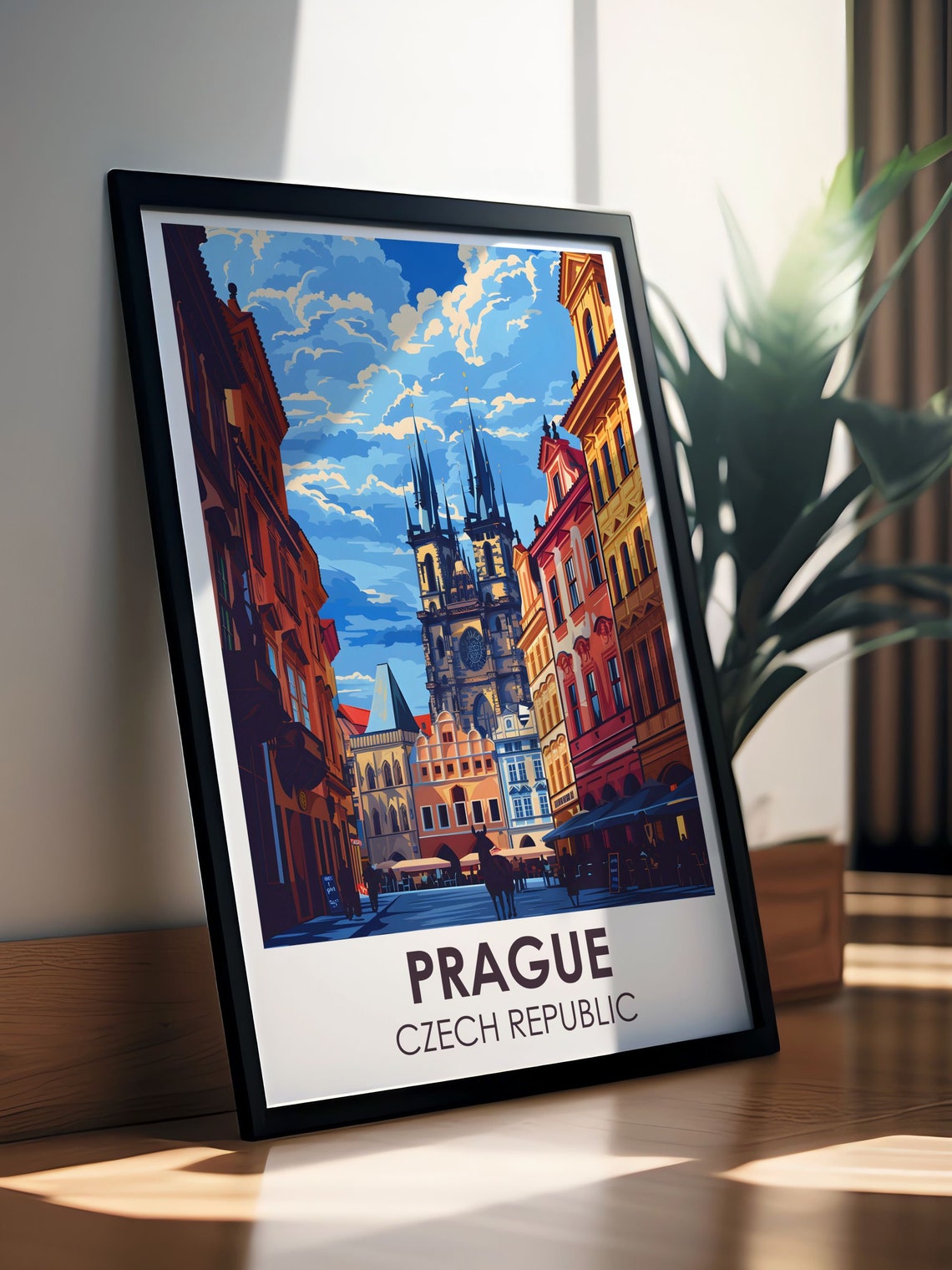 Prague Old Town Square Church of Tyn Colorful Travel Art Poster - Image 2
