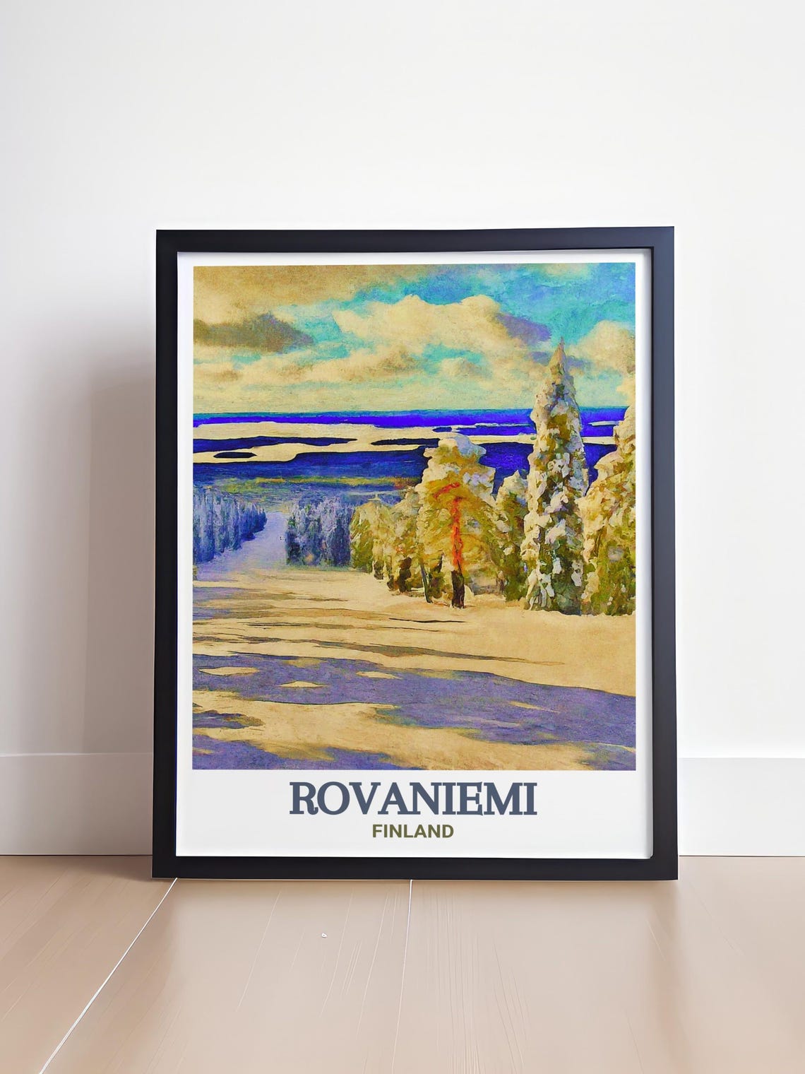 Rovaniemi Finland Poster with Snowy Forest and Lakes Watercolor - Image 4