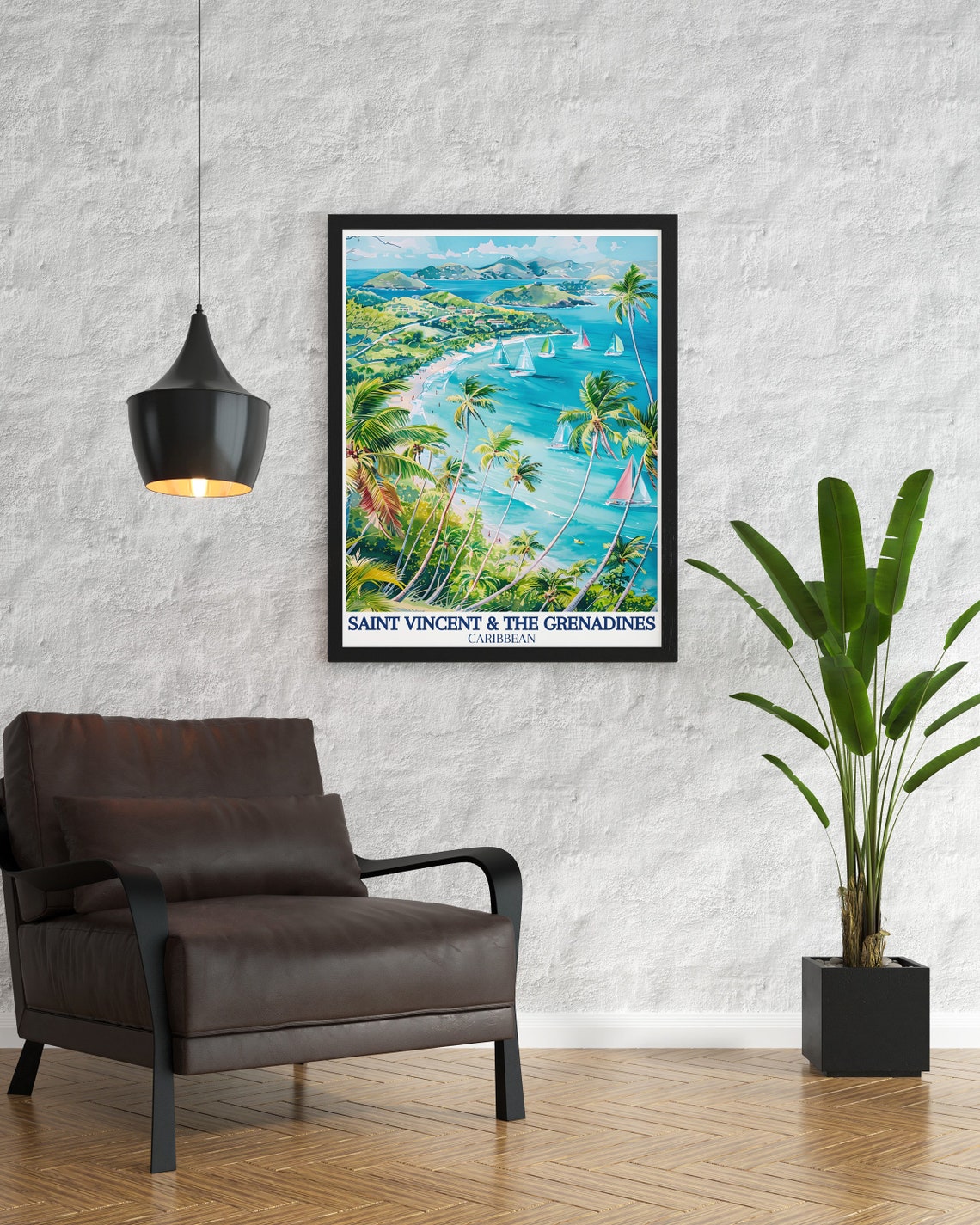 Saint Vincent Grenadines Palm Beach Panoramic Caribbean Poster - Image 2