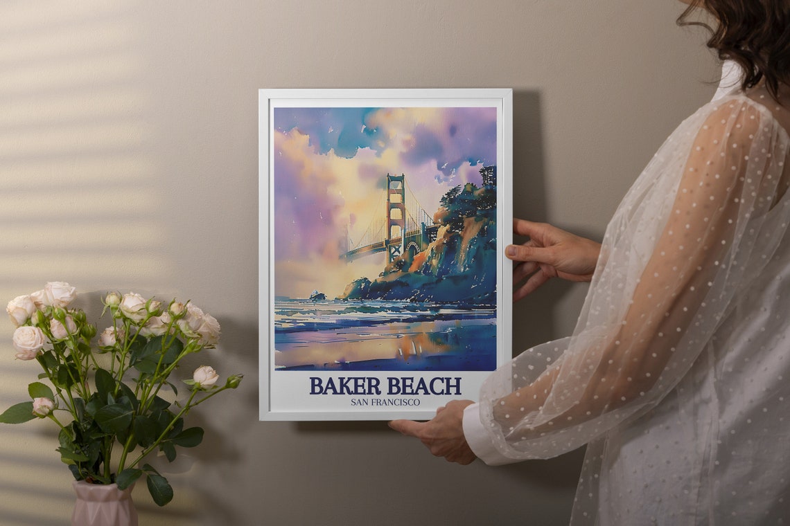 Baker Beach Golden Gate Bridge Poster San Francisco Watercolor - Image 3
