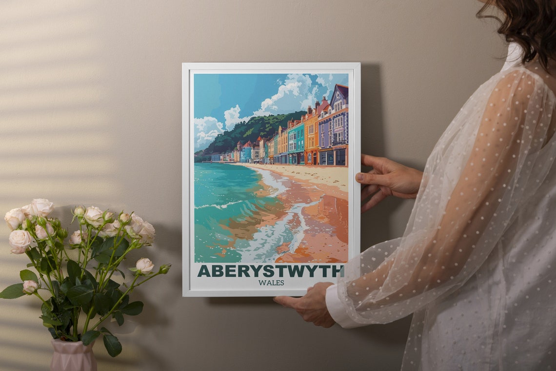Aberystwyth Colorful Seafront Beach Wales Coastal Travel Poster - Image 2