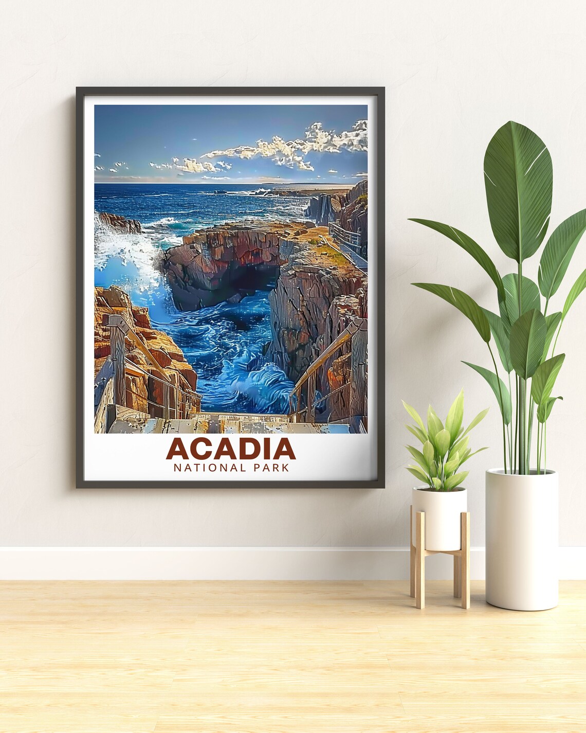 Acadia Thunder Hole Crashing Waves Rocky Coast Travel Art Poster - Image 3