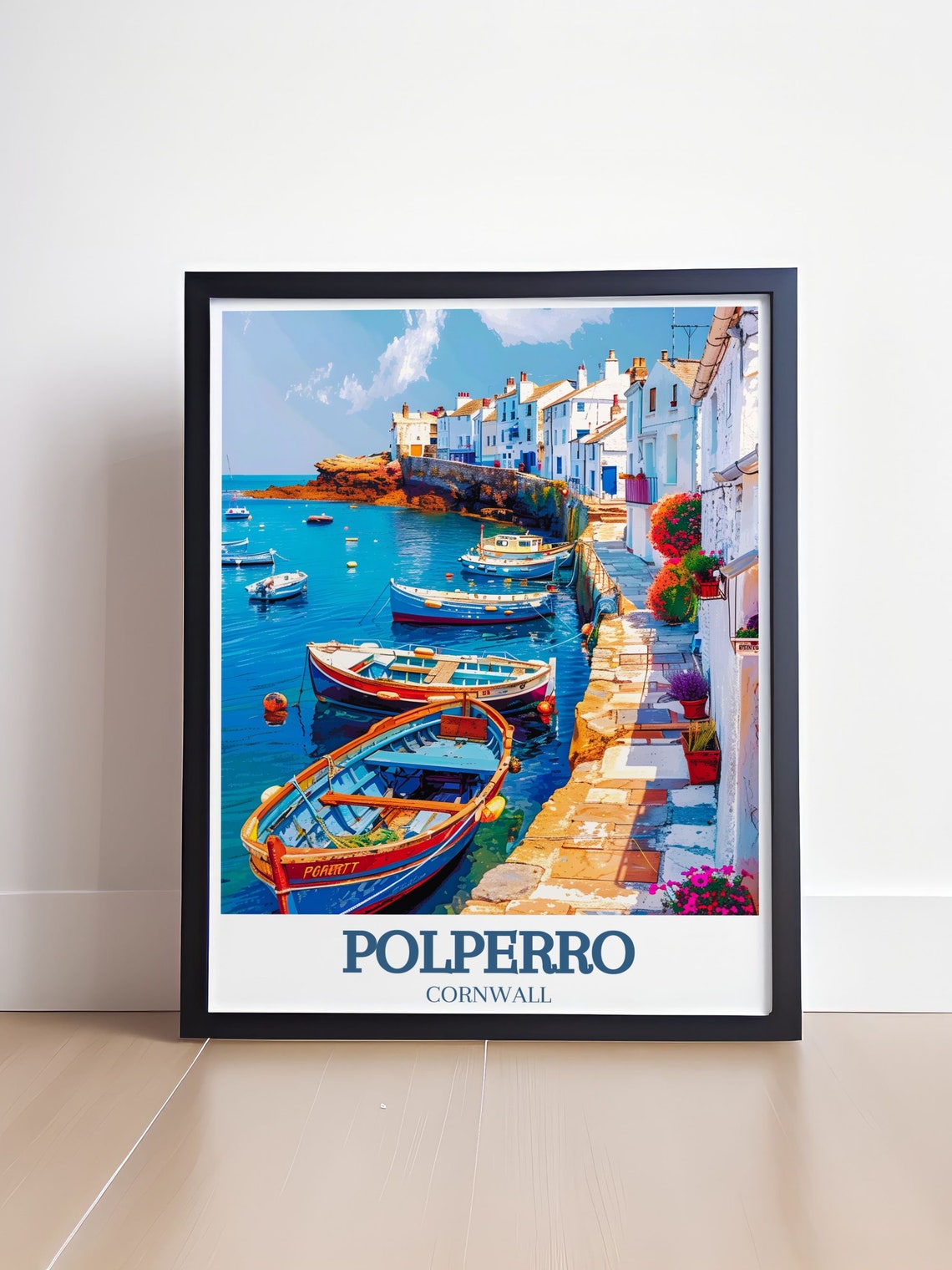 Polperro Harbour Colourful Fishing Boats Cornwall Waterfront Poster - Image 4