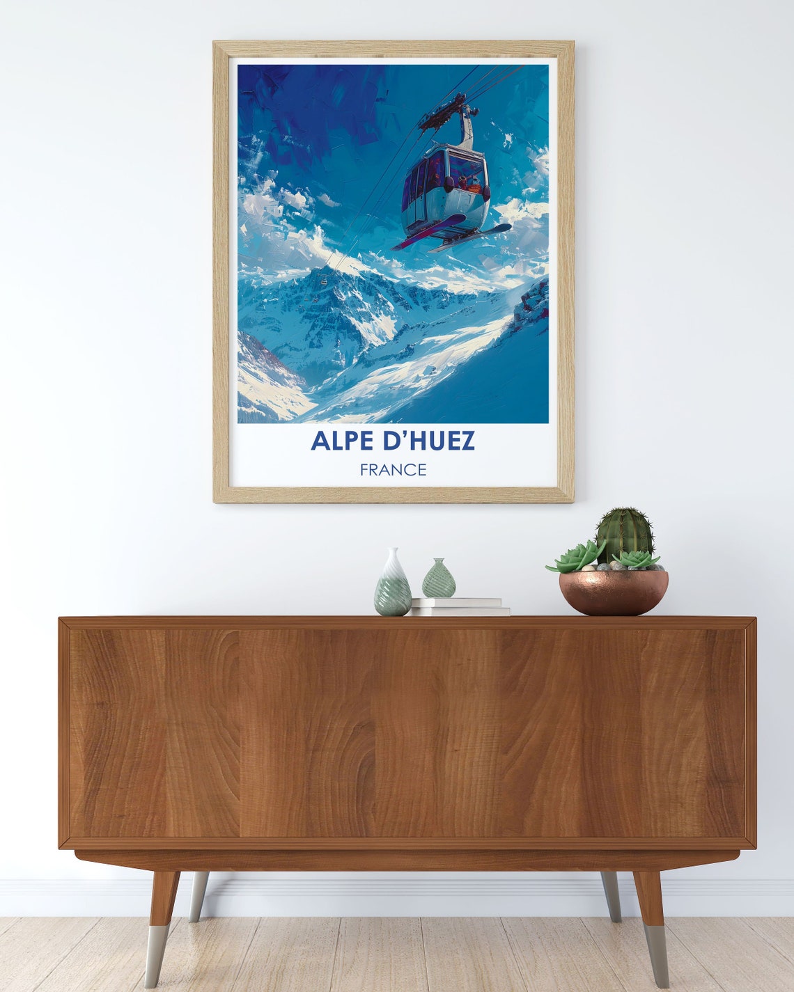 Alpe d'Huez France Gondola Cable Car Snowy Peaks Winter Poster - Image 2