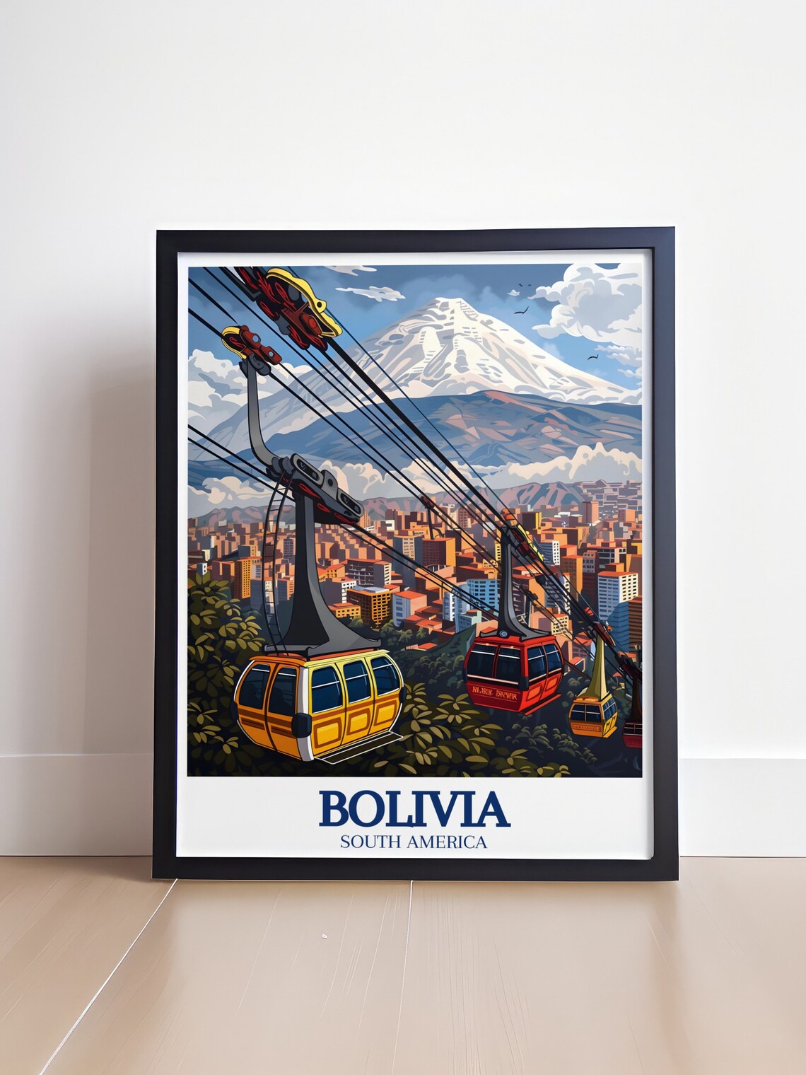 Bolivia La Paz Cable Cars Illimani Mountain City Travel Poster - Image 4