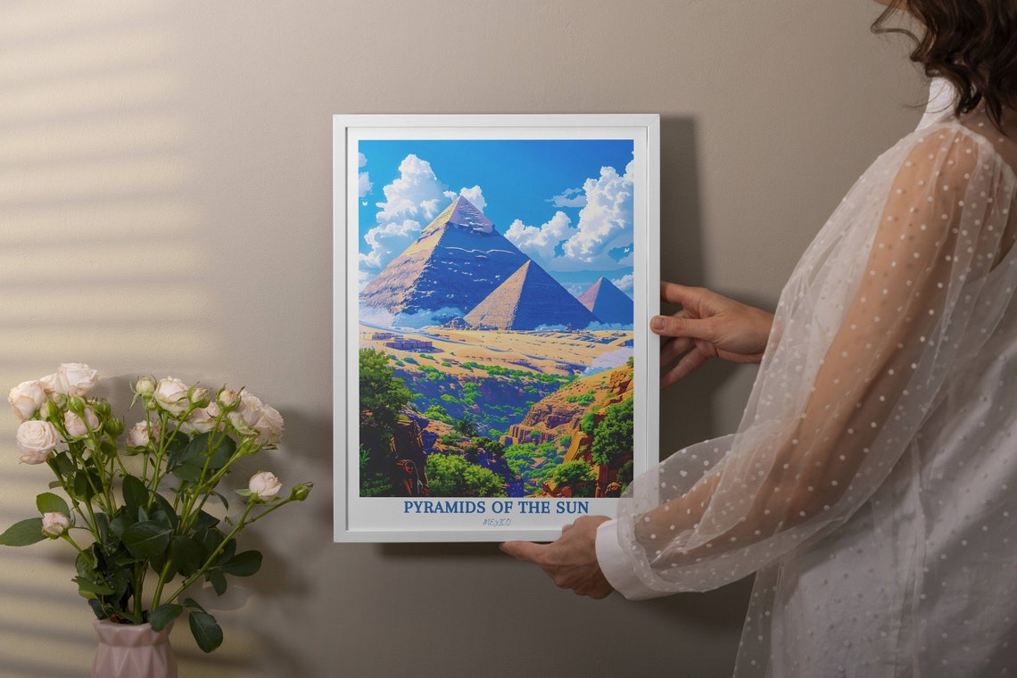 Pyramids Of The Sun Mexico Desert Valley Blue Sky Travel Poster - Image 4