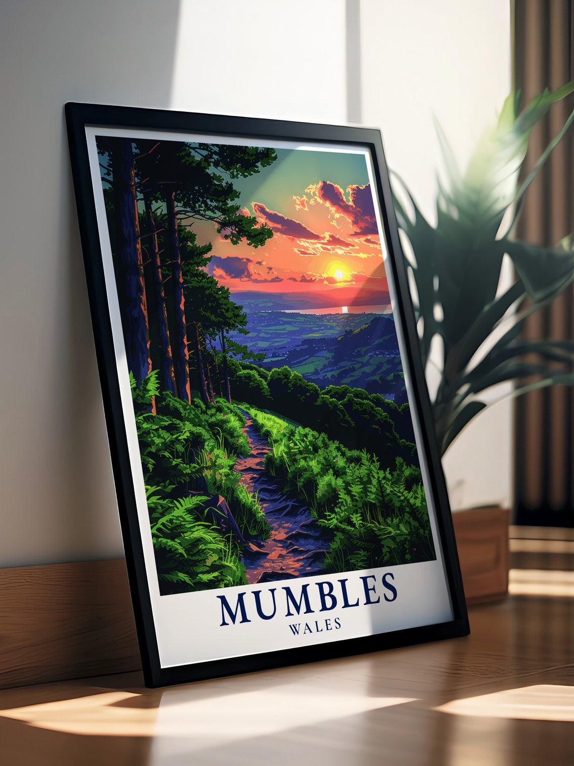 Mumbles Wales Forest Trail Sunset Valley View Travel Art Poster - Image 2