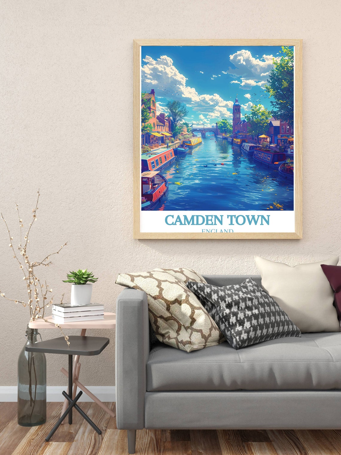 Camden Town England Canal Narrowboats Clock Tower View Poster - Image 2