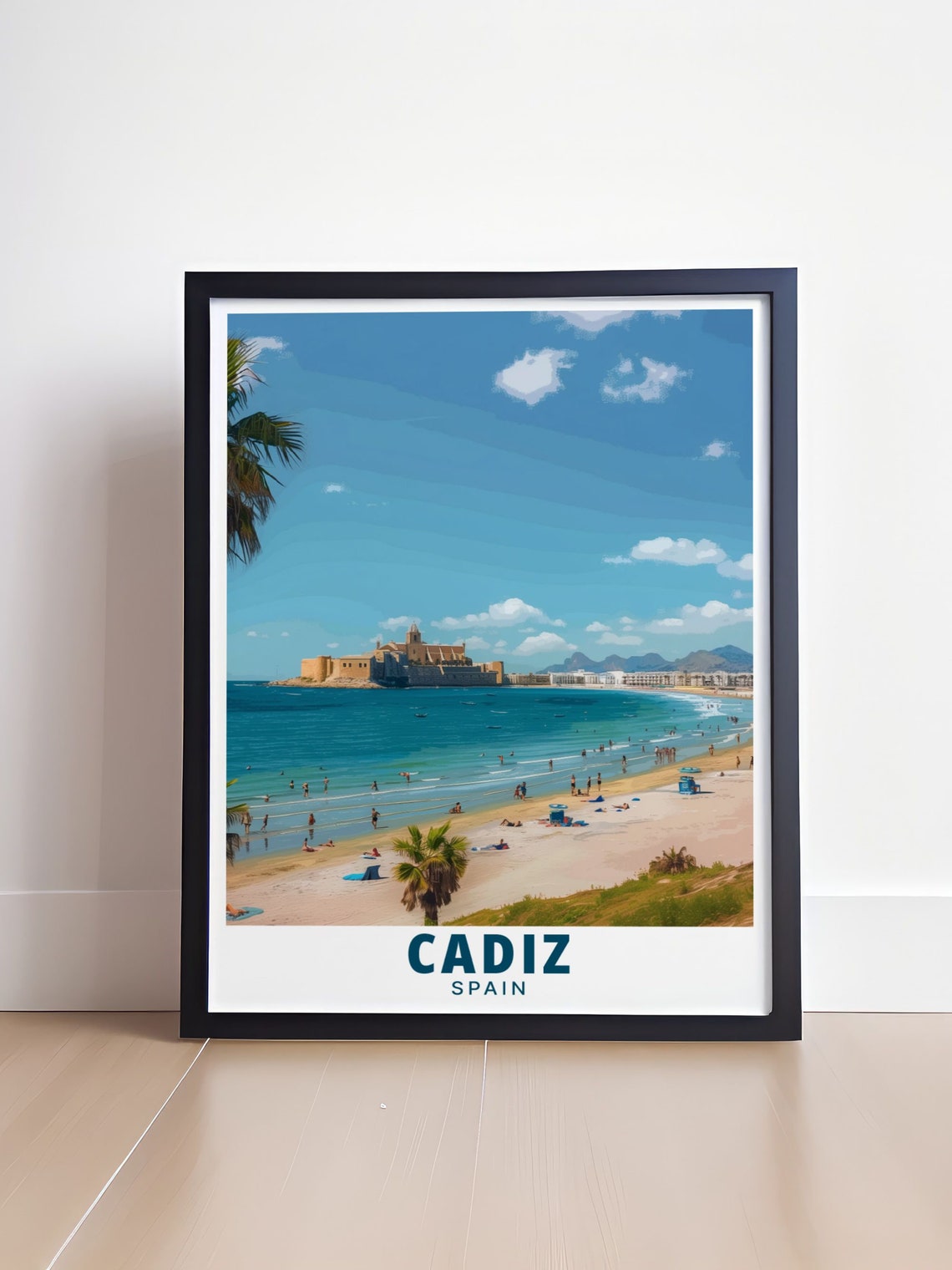 Cadiz Spain La Caleta Beach Palm Trees Sandy Coast Travel Poster - Image 4