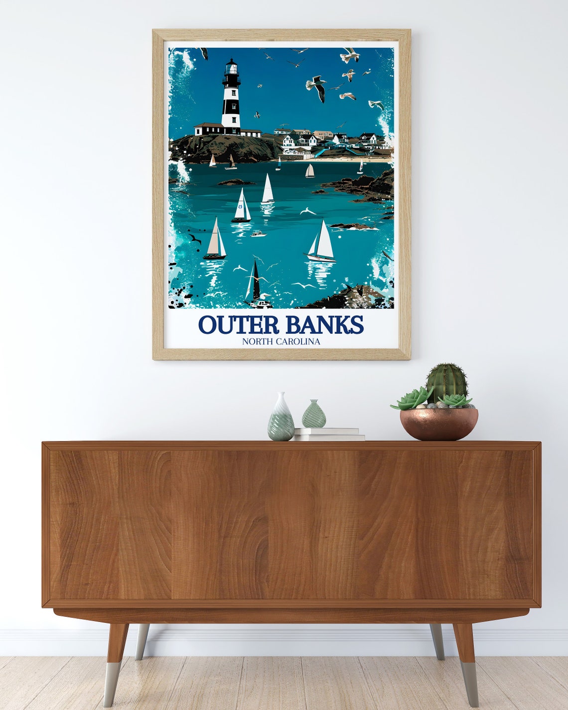 Outer Banks North Carolina Lighthouse Sailboats Ocean Poster - Image 2