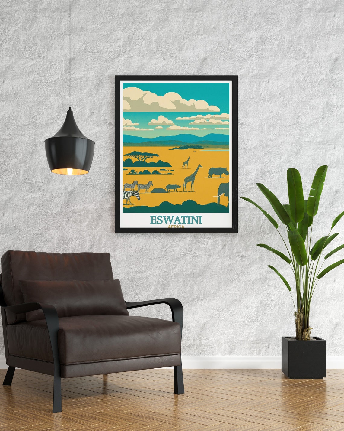 Eswatini Africa Safari Wildlife Giraffe Zebra Savannah Poster - Image 2