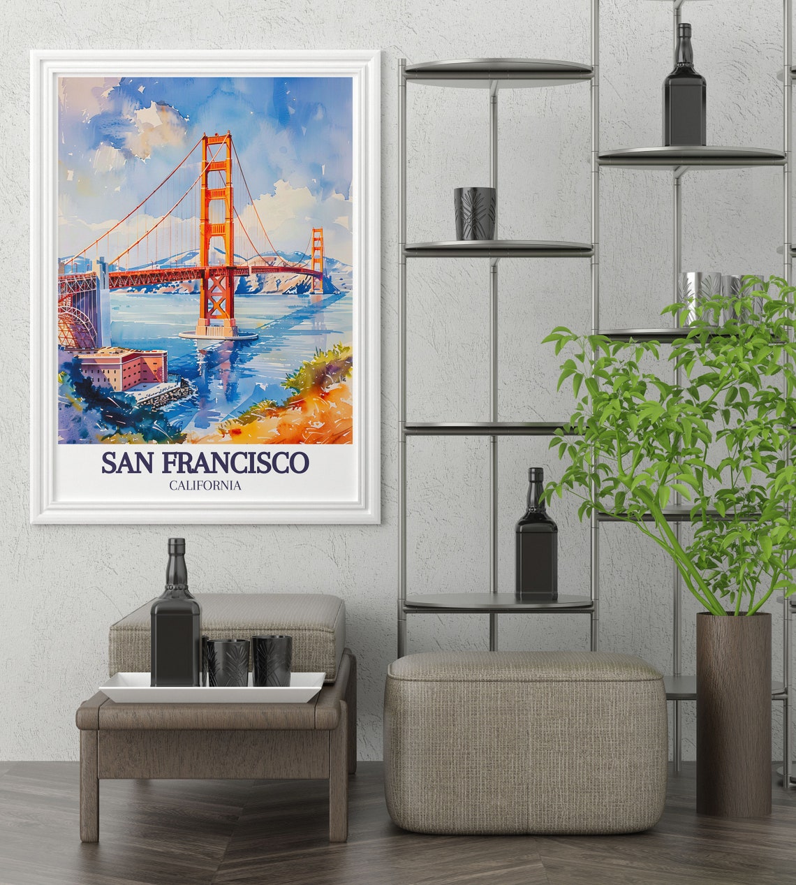 San Francisco Golden Gate Bridge Bay Span Watercolor View Poster - Image 3