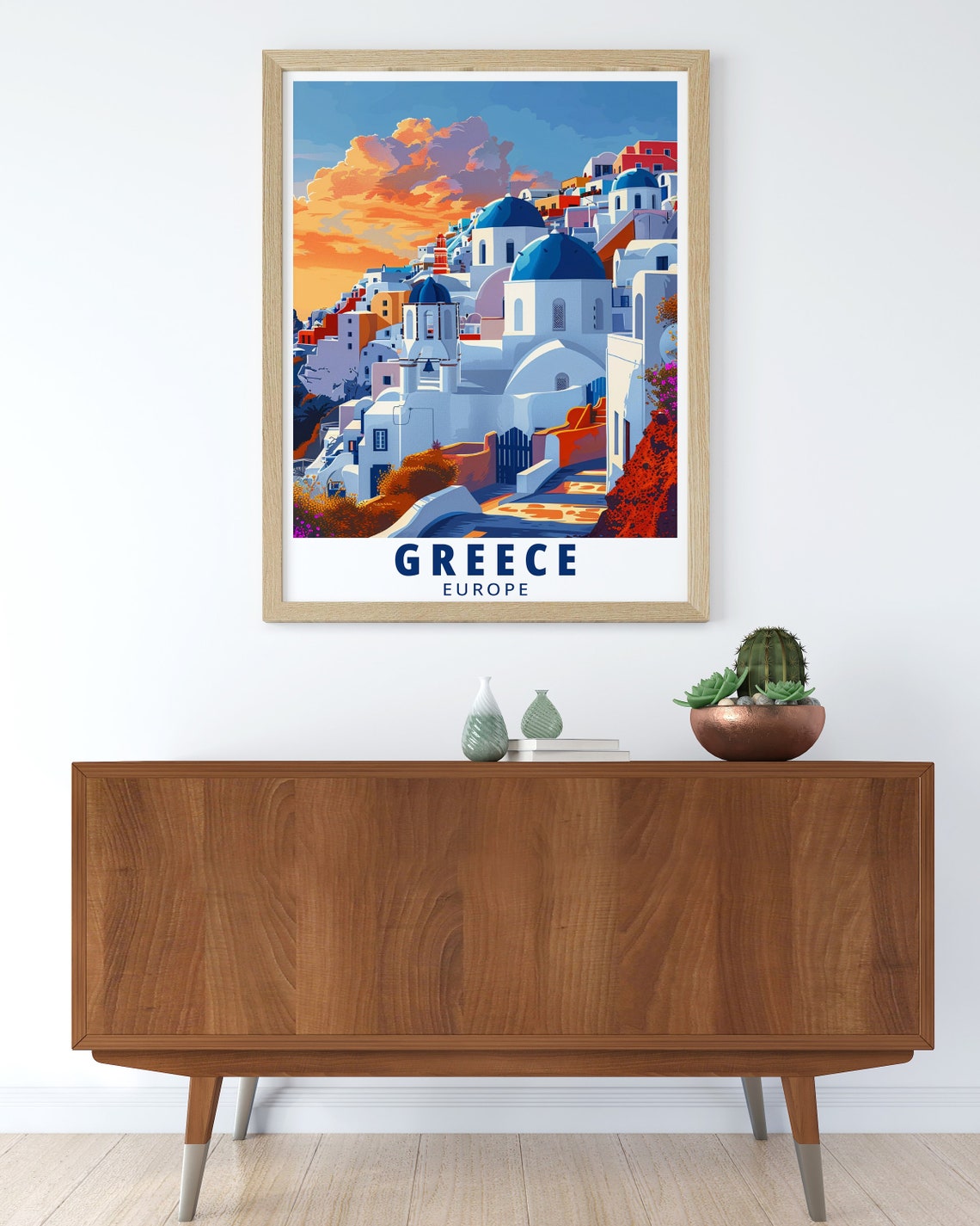 Santorini White Village Blue Domes Sunset Greece Travel Poster - Image 3