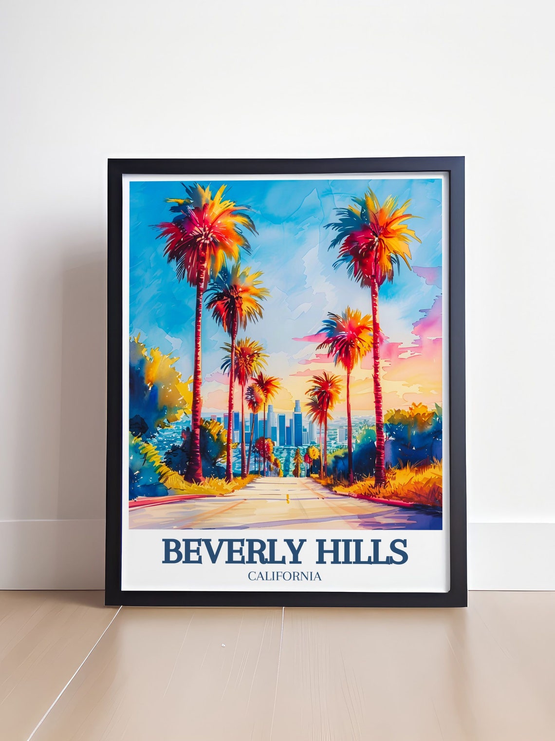 Beverly Hills California Palm Lined Street Skyline Sunset Poster - Image 4