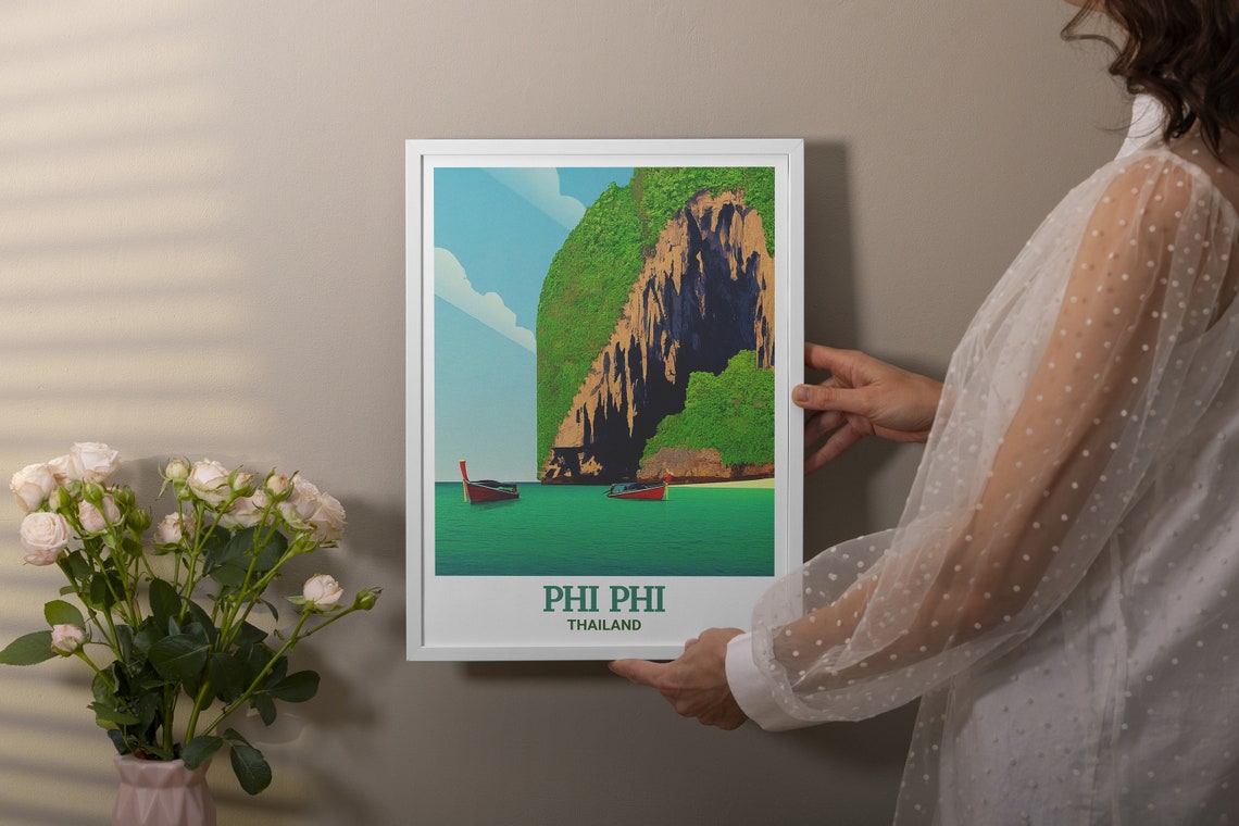 Phi Phi Islands Viking Cave Thailand Tropical Beach Travel Poster - Image 3