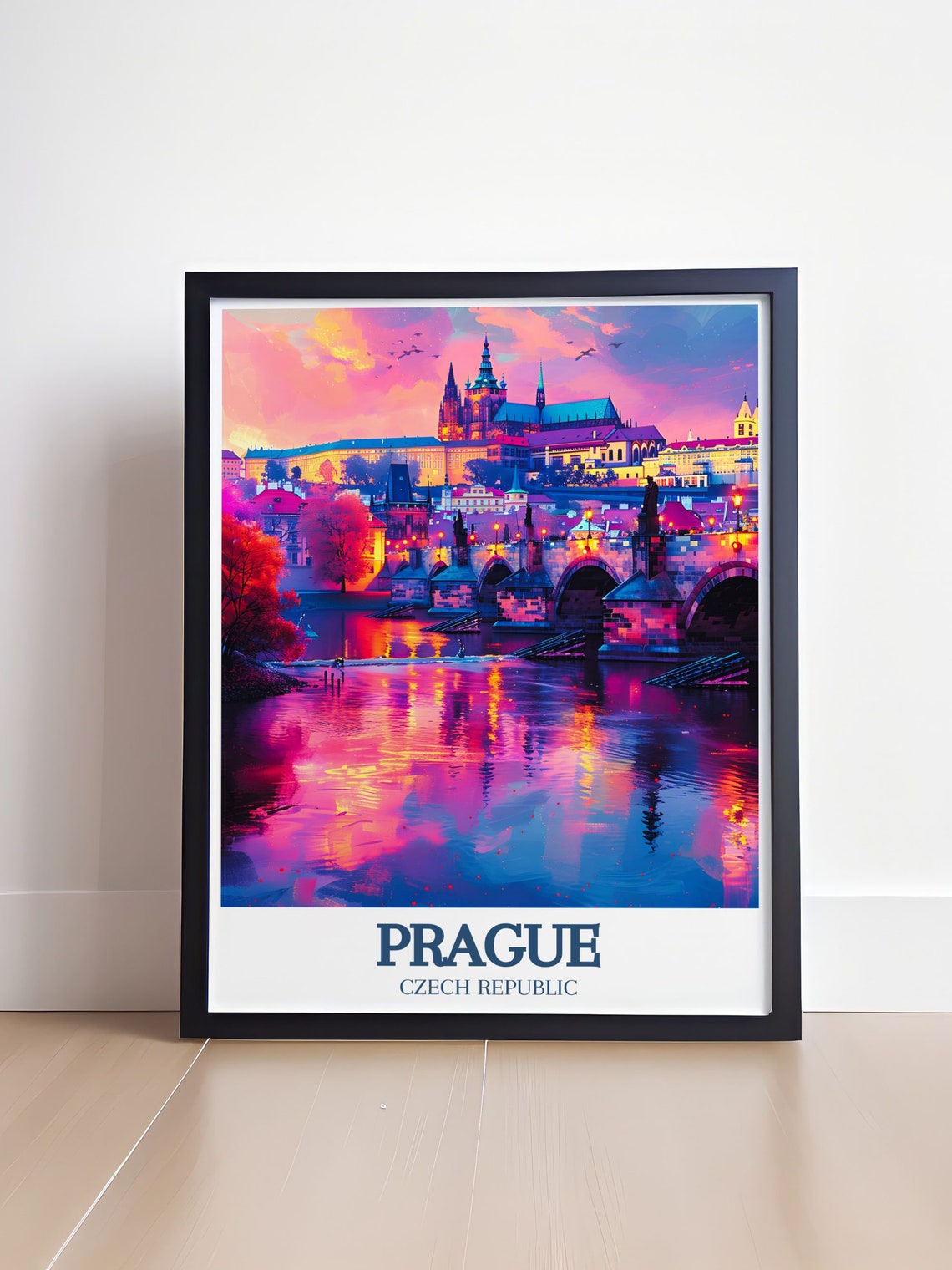 Prague Charles Bridge and Castle Illuminated at Dusk Travel Poster - Image 4