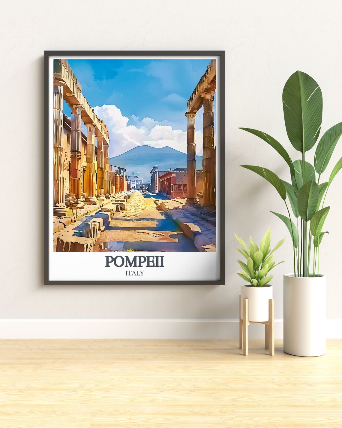 Pompeii Ancient Stone Street Lined with Columns Toward Vesuvius Poster - Image 3