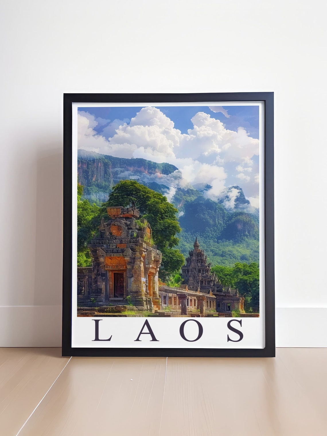 Vat Phou Ancient Temple Ruins Laos Misty Mountains Travel Poster - Image 4