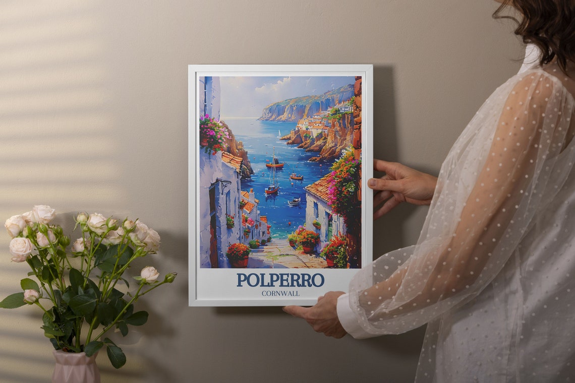 Polperro Cornwall Flower Lined Lane Leading to the Harbour Poster - Image 2