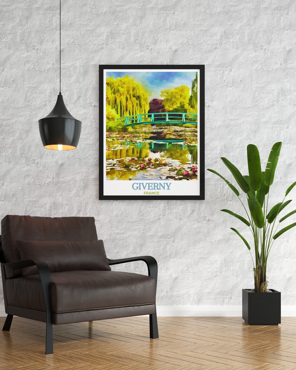Giverny France Water Lily Pond Japanese Bridge Monet Style Art Poster - Image 2