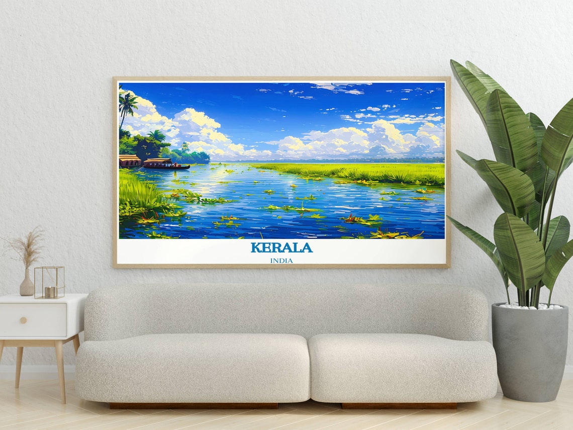 Kerala India Backwaters Houseboat Bright Blue Sky Travel Poster - Image 3