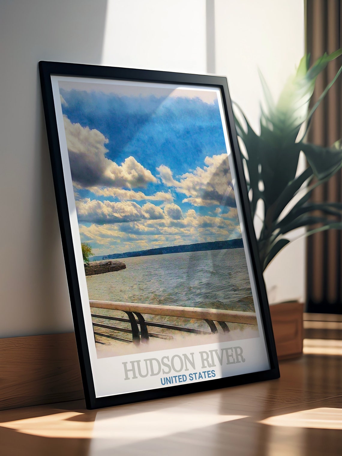 Waterfront Walkway Railings Over the Hudson River Travel Poster - Image 2
