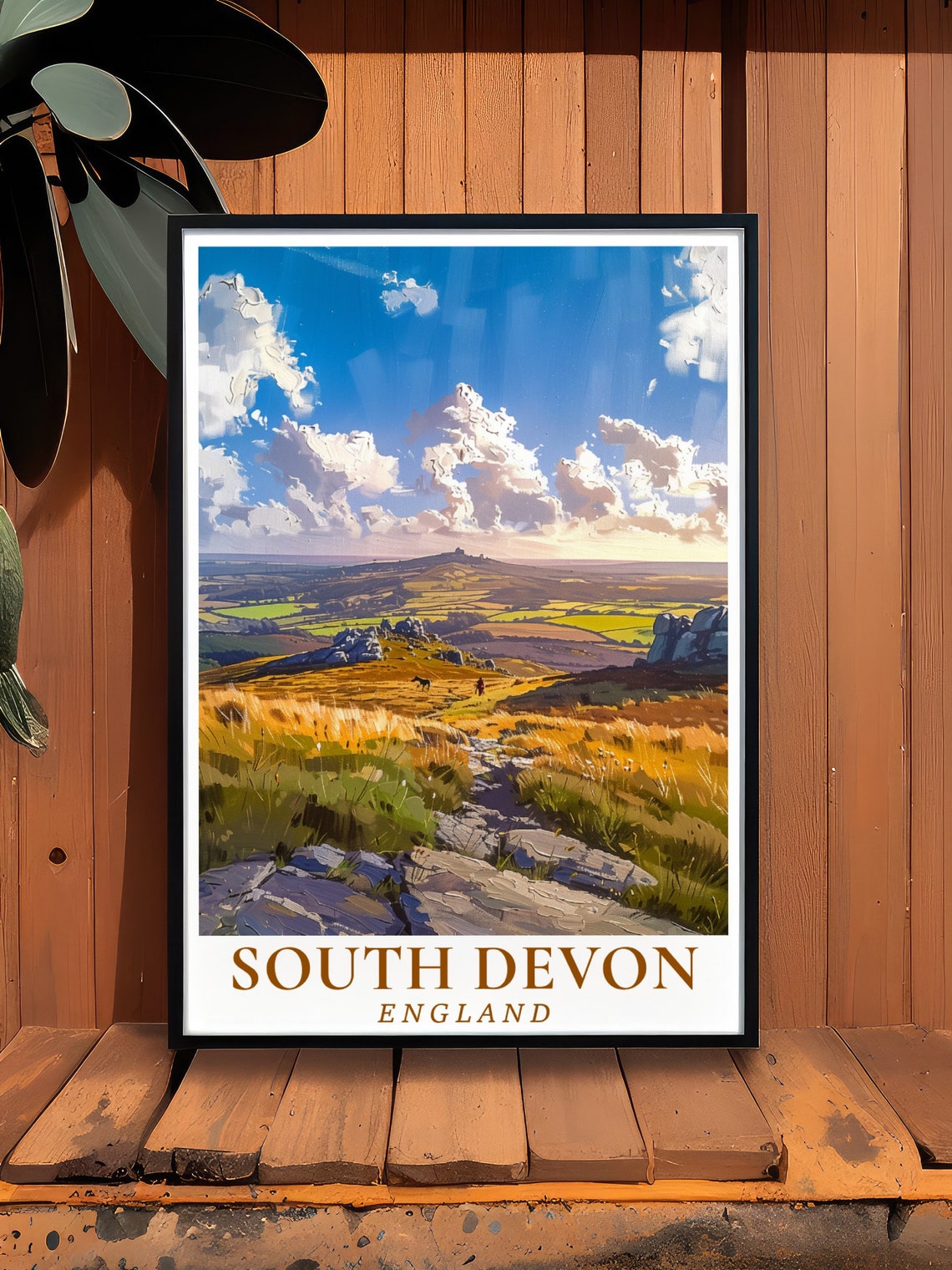 South Devon England Moorland Golden Sunset Walkers Travel Poster - Image 2