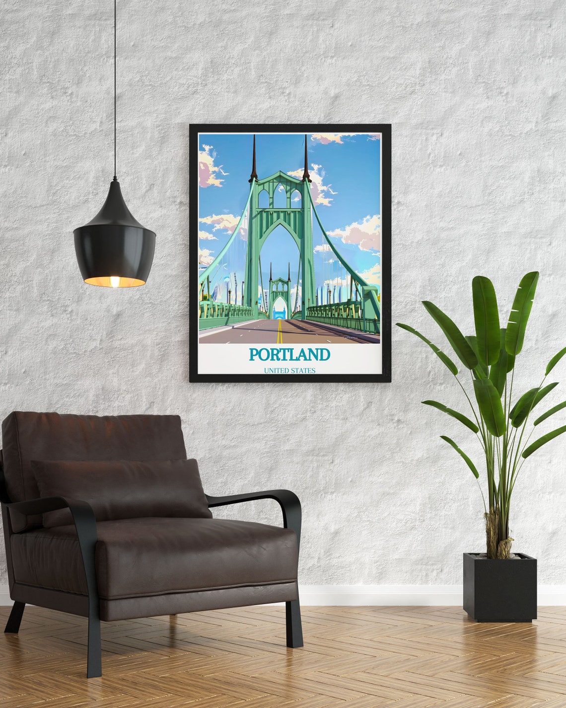 Portland St Johns Bridge Mint Green Gothic Arch Bridge Poster - Image 3