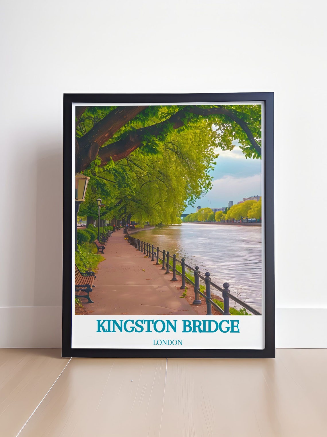 Kingston Bridge London Riverside Promenade Tree Lined Poster - Image 4