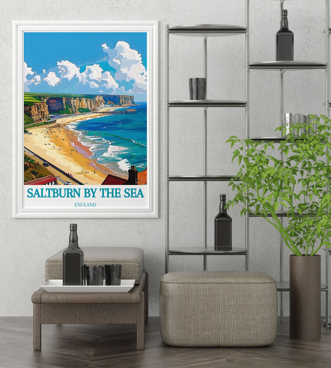 Saltburn By The Sea Sandy Beach Cliffs And Pier Aerial View Poster - Image 2