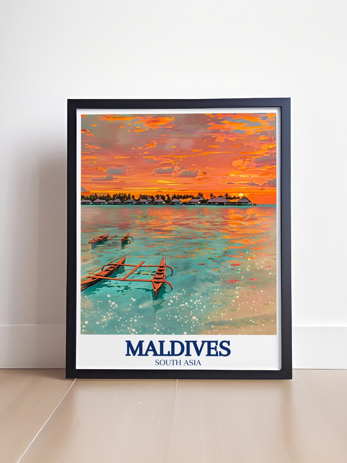 Maldives Resort Overwater Villas Sunset Lagoon Travel Poster - Image 4