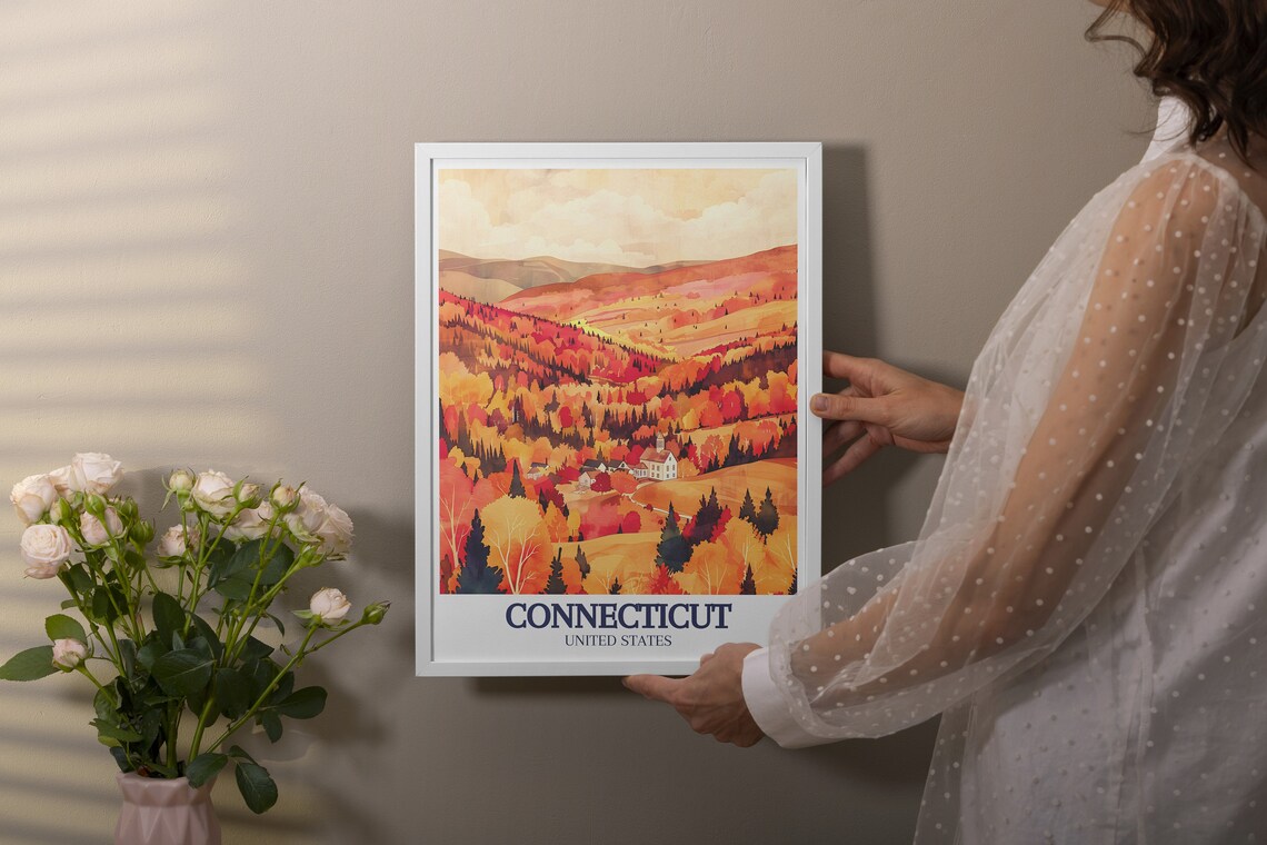 Connecticut Litchfield Hills Autumn Foliage Village Travel Poster - Image 2