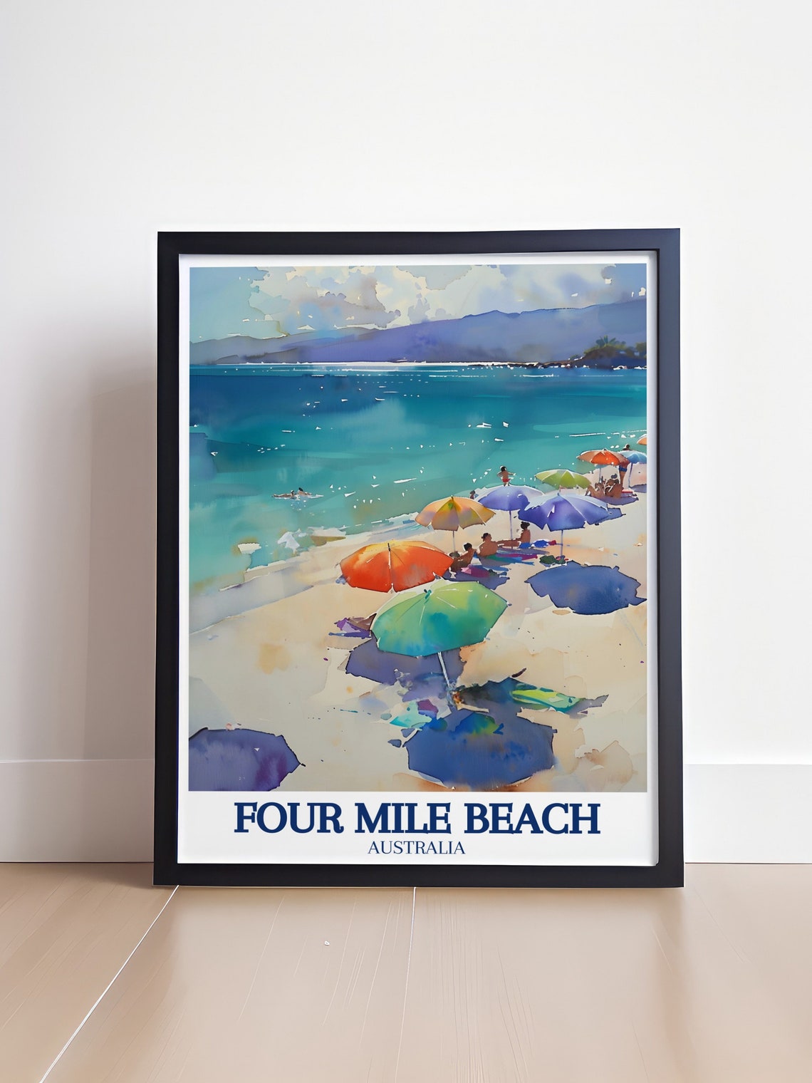 Four Mile Beach Australia Watercolor Beach Umbrellas Scene Poster - Image 4